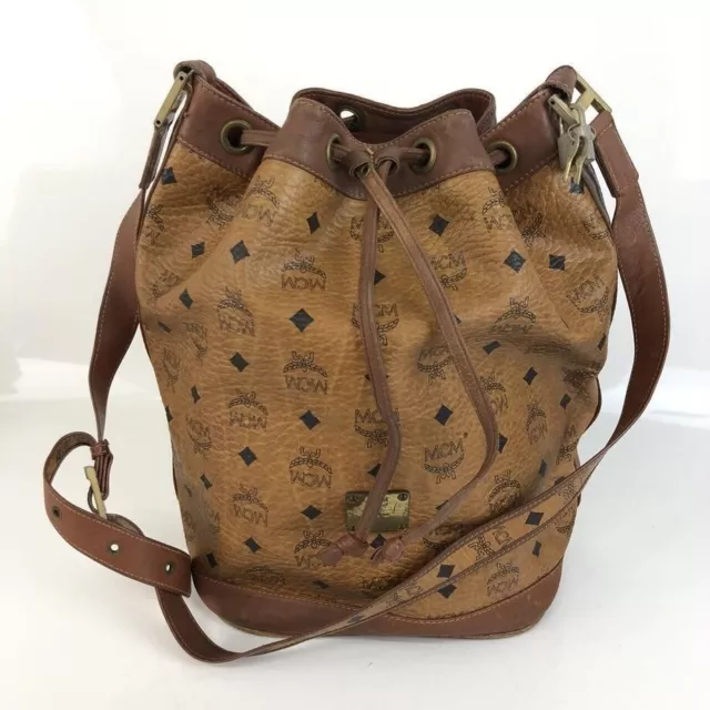 MCM Drawstring Bag Bucket Bag Visetos Nappa Leather Brown