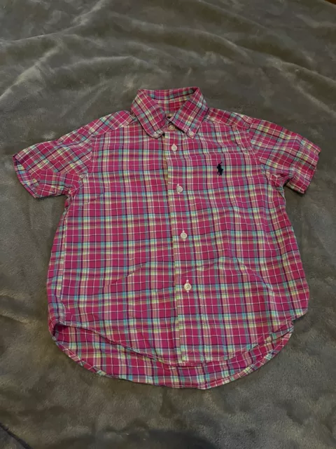 Polo Ralph Lauren Toddler Boys Plaid Button Down Shirt Short Sleeve 2/2T Pony A