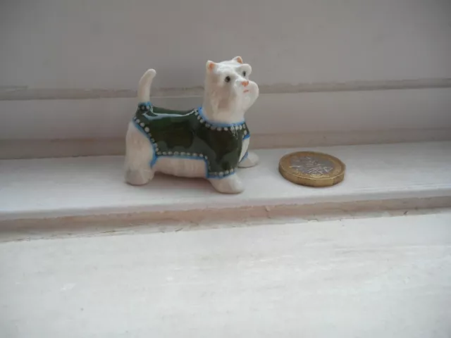 West Highland White Terrier - Beautiful Miniature Pottery Westie In Green Coat