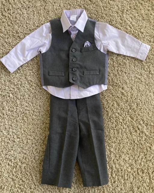 Starting Out 3 Pc Suit Size 18 Months Button-up Shirt Vest Pants Purple & Gray