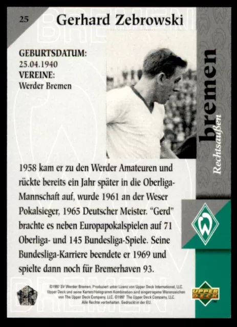 Oberdeck Werder Bremen 1997 Gerhard Zebrowski Alte Zeiten Nr. 25 2