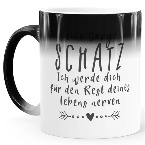 Zaubertasse Farbwechsel Tasse Spruch Keine Sorge Schatz... Geschenk Liebe