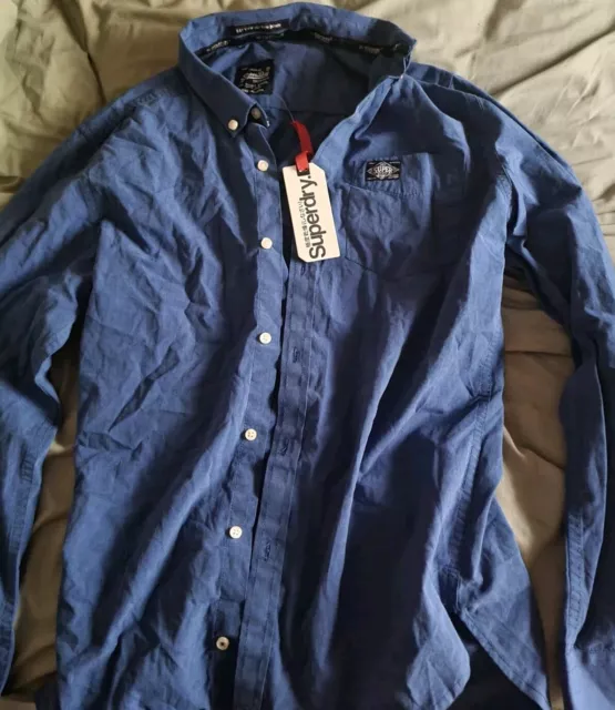 Superdry Shirt Mens Adult Size Medium Blue Long Sleeve NEW With TAG