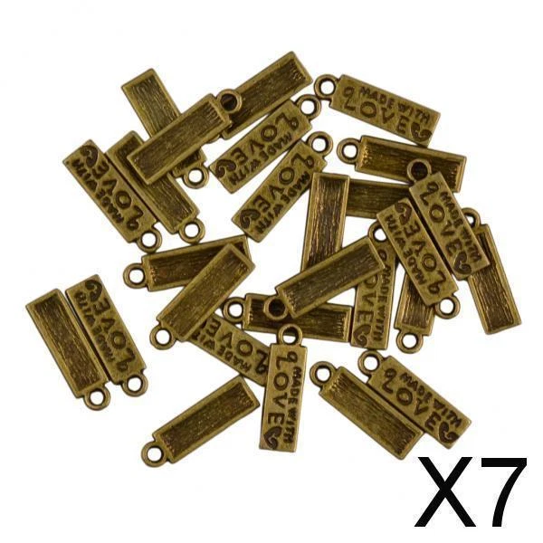 7X 50pcs Bronze Antique Cru Fait  Rectangle Charmes De Coeur
