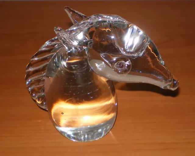 Vintage Blown Art Clear Glass HORSE HEAD w/ Mane Figurine Statue Paperweight 4"