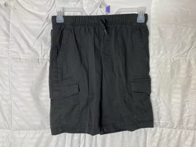 Old Navy Boys Long Length Cargo Shorts Elastic Waist Black Pockets Size 14