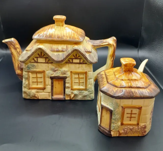 Vintage 1940s Keele Street Pottery England Cottage Ware Teapot Jam Jelly Jar