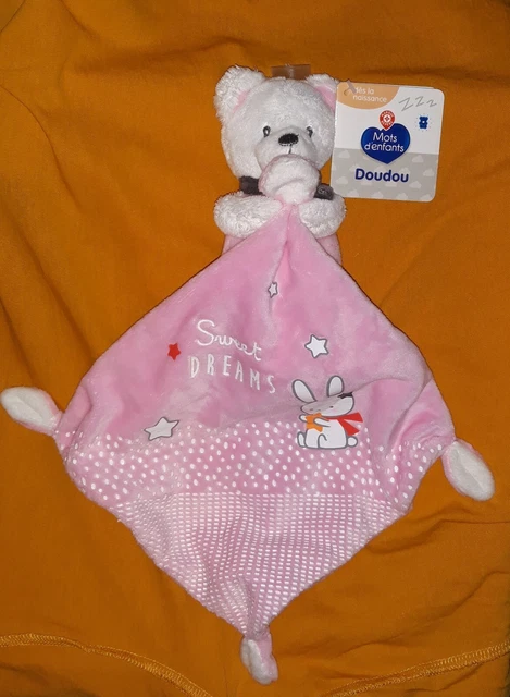 DOUDOU ours MOTS D'ENFANTS Sweet dreams rose NEUF