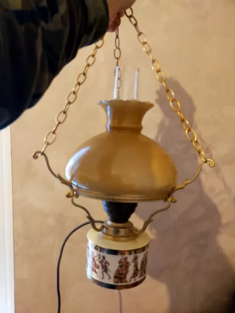 Vintage pendant electric ceiling light - oil lamp style with glass shade