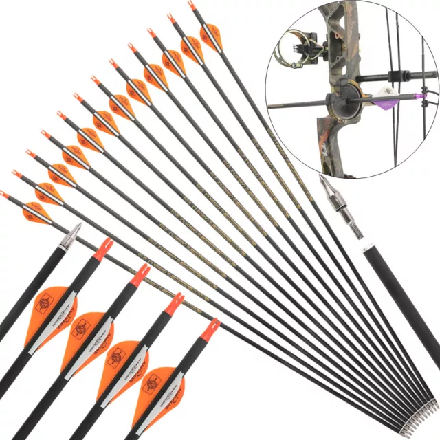 30" Pure Carbon Arrows SP300-600 Vanes Compoundbow Recurve Bow Target Hunting