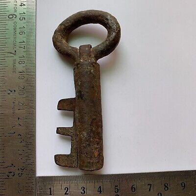Iron padlock lock with turning type key old or antique hand forged