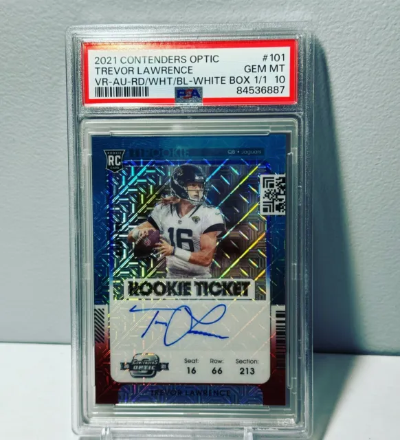 2021 Panini Contenders Optic Trevor Lawrence RC Auto Red White Blue 1/1 PSA 10