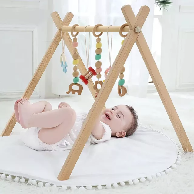 funny supply Wooden Baby Gym with 6 Gym Toys Foldable Baby Play Gym Frame  Activi