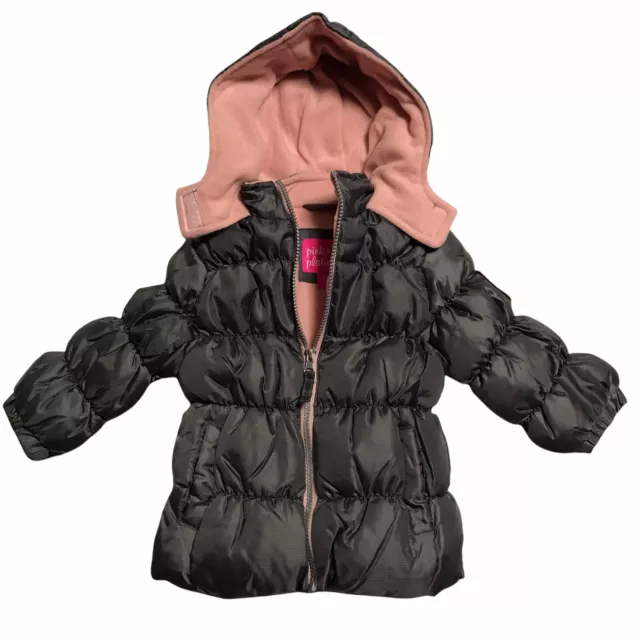 Pink Platinum Baby Girls Full Zip Hooded Puffer Jacket 24 Months Fleece Lining