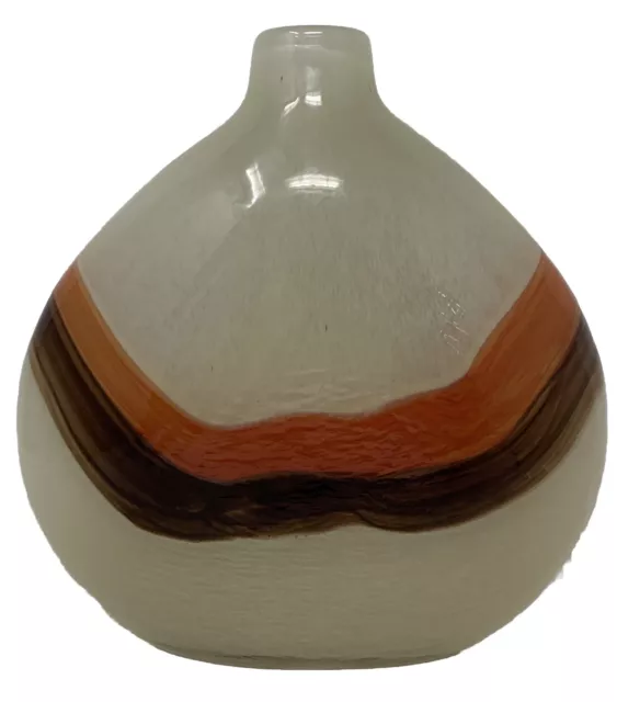 Pier 1 Hand Blown Glass 10” Vase Boho Earth Tones Orange Brown Wavy Stripe Heavy