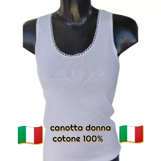 Pack 6 Canotte Spalla Larga Donna Cotone 100% Made In Italy Canottiera Intima