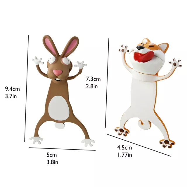 3D Stereo Kawaii Cartoon Lovely Animal Bookmark Wacky Bookmark Student Gift 2PCS