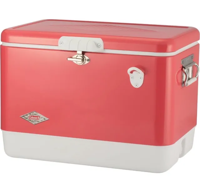 Coleman 54QT 60th Anniversary Box Steel Belted Cooler Strawberry