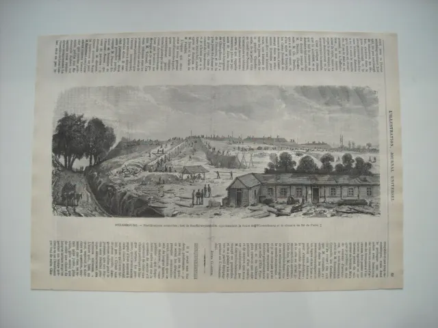 Gravure 1872. Strasbourg. Fortifications Nouvelles. Fort De Souffelweyersheim.