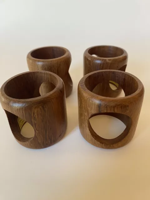 4 Burma Teak Square Circle Cut Out Napkin Holders Rings Kemp Beatley Hong Kong