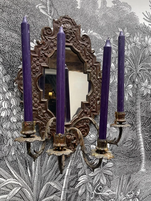 Vela de cena lila oscura 28 cm, vela cónica rústica de color púrpura