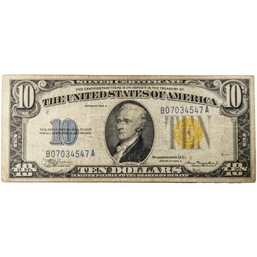 1934a Silver Certificate North Africa Note - Ten Dollars (Very Fine)