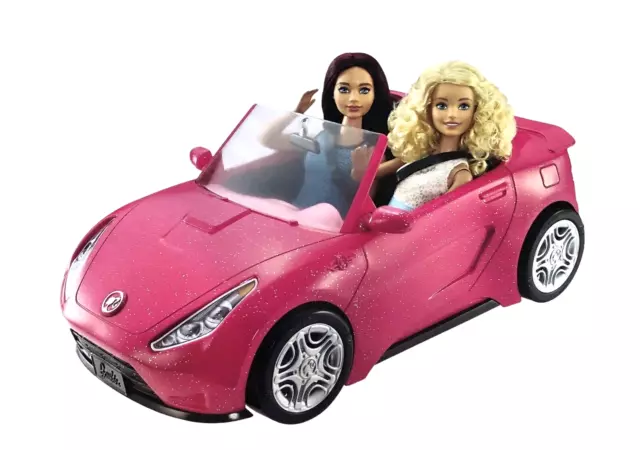 Barbie Doll Glam Convertible Car Pink Black Vehicle 2 Seats Seatbelts Read