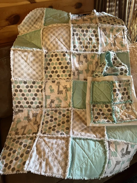 Edredón y bolso a juego Baby Rag 36"" x 52"" dinasours y lunares algodón blanco agua