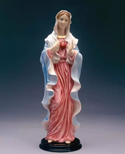 Estatua Del Sagrado Corazón de Maria en Polvo De Mármol, Pintada a Mano