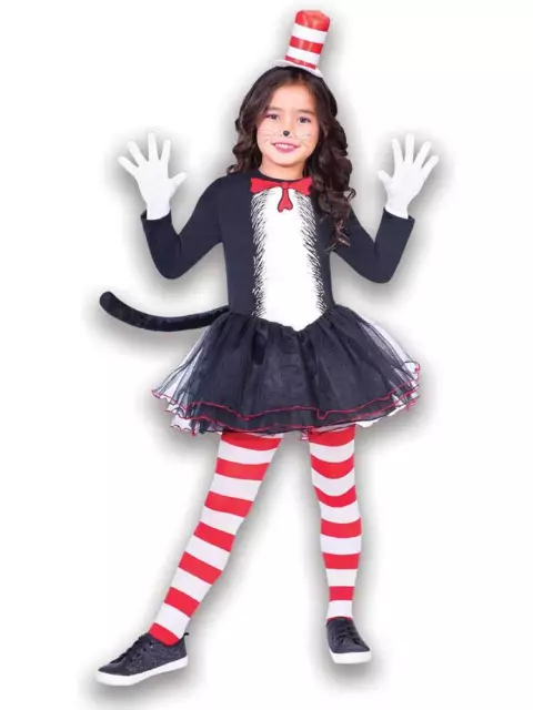 Kids Cat In The Hat New Fancy Dress Costume Set Girls Dr Seuss Book Week Day