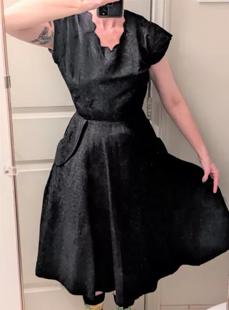 VINTAGE 1950S BLACK Cocktail Dress LBD Ladies Size Small Taffeta ...