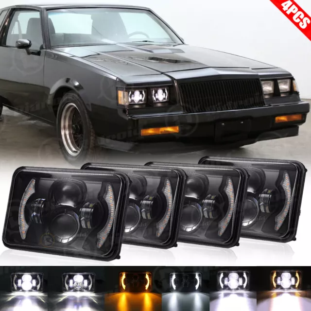 For Buick Regal Grand National 1984-1987 4PCS 4X6" LED Headlights Halo DRL HI-LO