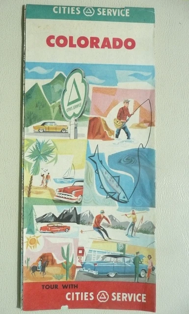 1956 Colorado  road  map Cities Service oil gas