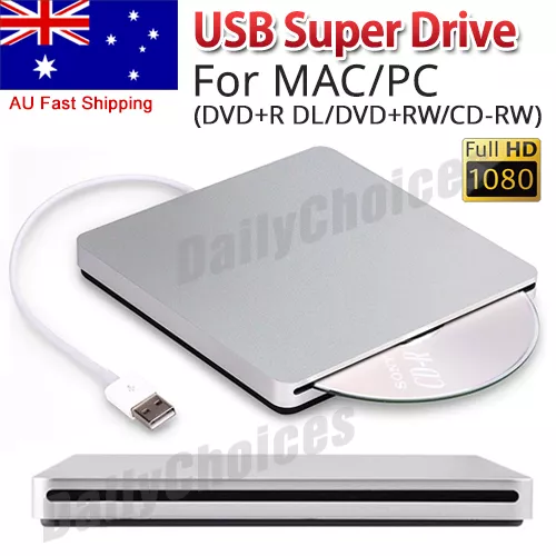 External USB DVD+RW Super Drive for Apple MacBook Air Pro iMac Mac iOS Windows