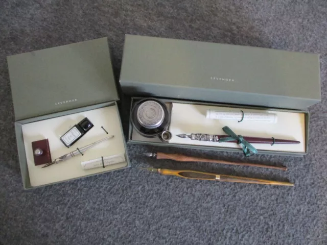 Nos Vintage Levenger Calligraphy Box Sets(2) + 2 Dip Fountain / Calligraphy Pens