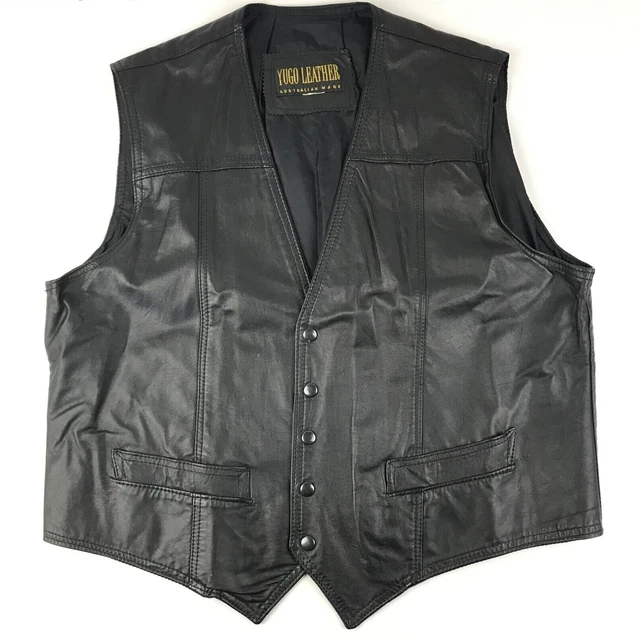 Vintage Black Leather Vest Size XL by Yugo Leather (Australian Made)