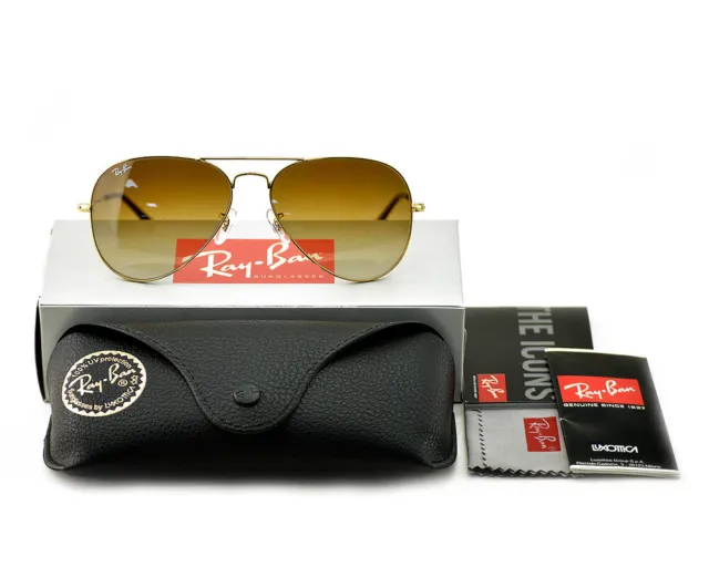 Ray-Ban Sunglasses RB3025 Aviator Gradient Gold Frame Light Brown Lens 58mm