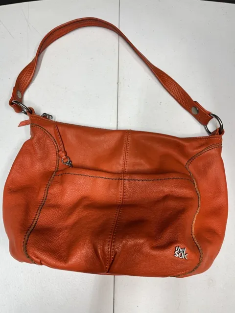 The Sak Sequoia Hobo Bag Orange Leather Small Zipper Shoulder Purse