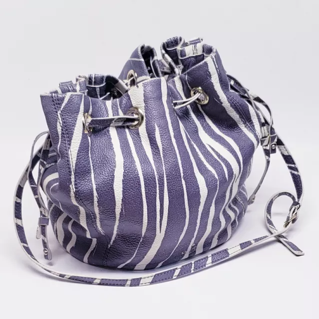 Kate Spade New York Cobble Hill Drawstring Hobo Leather Purse Bag Purple Zebra