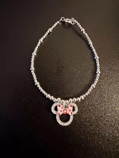 Silver Played Disney Minnie Mouse Bracelet With Crystal 2