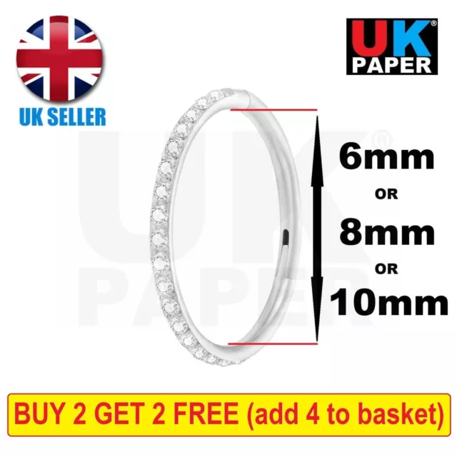 Clicker Helix Nose Ring Piercing Daith CZ Crystal Hoop Small CZ Nose Ring Septum