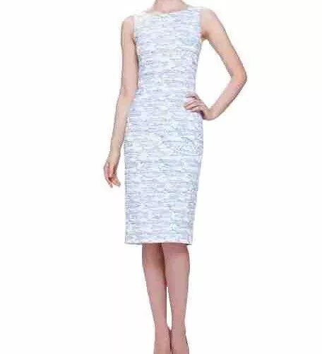 Oscar de La Renta Dress Ble and White Size 4 Sleeveless Sheath Cotton and Silk