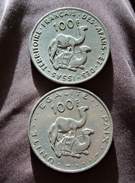 French Afars and Issas, 100 Francs, 1975 plus Djibouti, 100 Francs, 1977.
