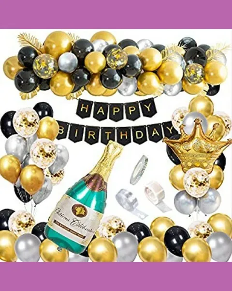 Birthday Party Decorations for Women Men Happy Banner Black and Gold  Backdrop