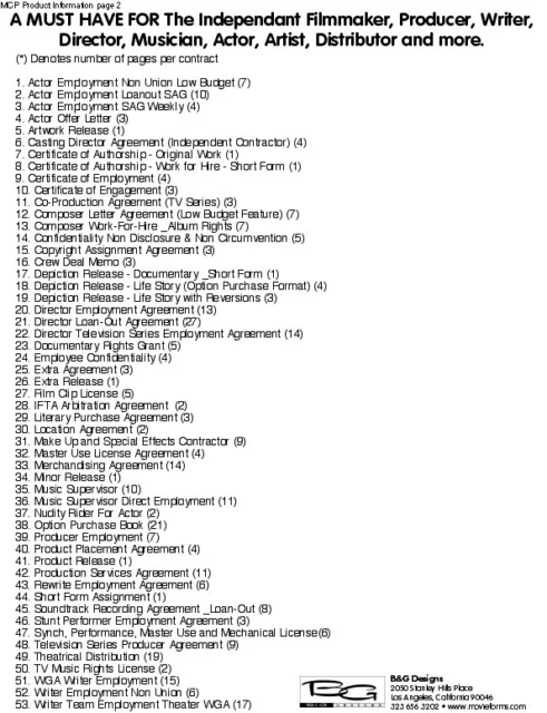 Motion Picture & TV CONTRACTS For Film Makers CD Rom Fill In & Print Out PDF FS 3