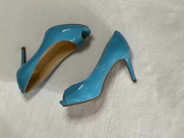 Blue Patent Peep Toe Stiletto High Heel Shoes Liz Claiborne Career Dress Size 6M