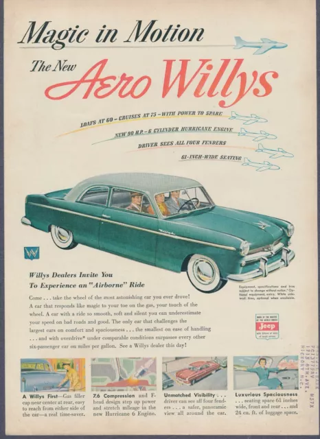 Willys Aero Automobile Vintage Magazine Print Ad 1952