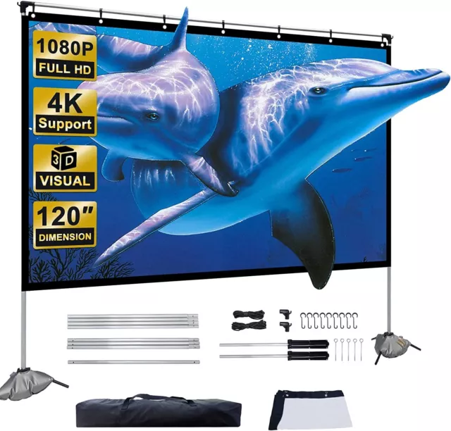 Telo Proiettore Con supporto Stand Schermo da 120" Video 16:9 4K con Borsa