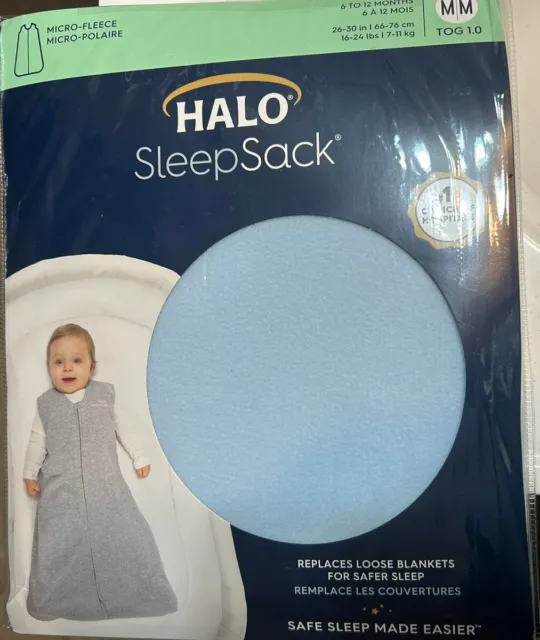 HALO Sleepsack Micro-Fleece Wearable Blanket, TOG 1.0, Baby Blue, Medium