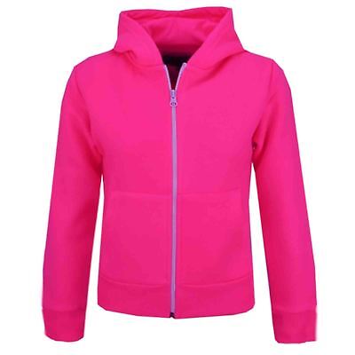 Kids Girls Unisex Plain Fleece Neon Pink Hoodie Zip Up Style Zipper Age 2-13 Yrs